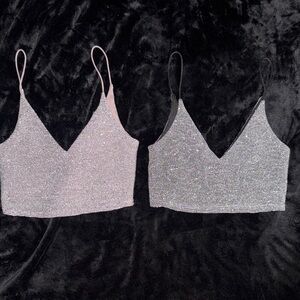 Forever 21 Sparkle Sequin V-Neck Cami Tops - Pink & Silver 🤍🐩💕🖤💕🩶